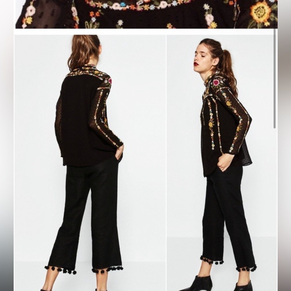 Zara embroidered long sleeve blouse